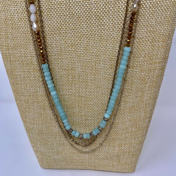 CHLOE + ISABEL Multi-Strand Gemstone Necklace Bead Crystal Glass Gold Tone 32" - Picture 3 of 9
